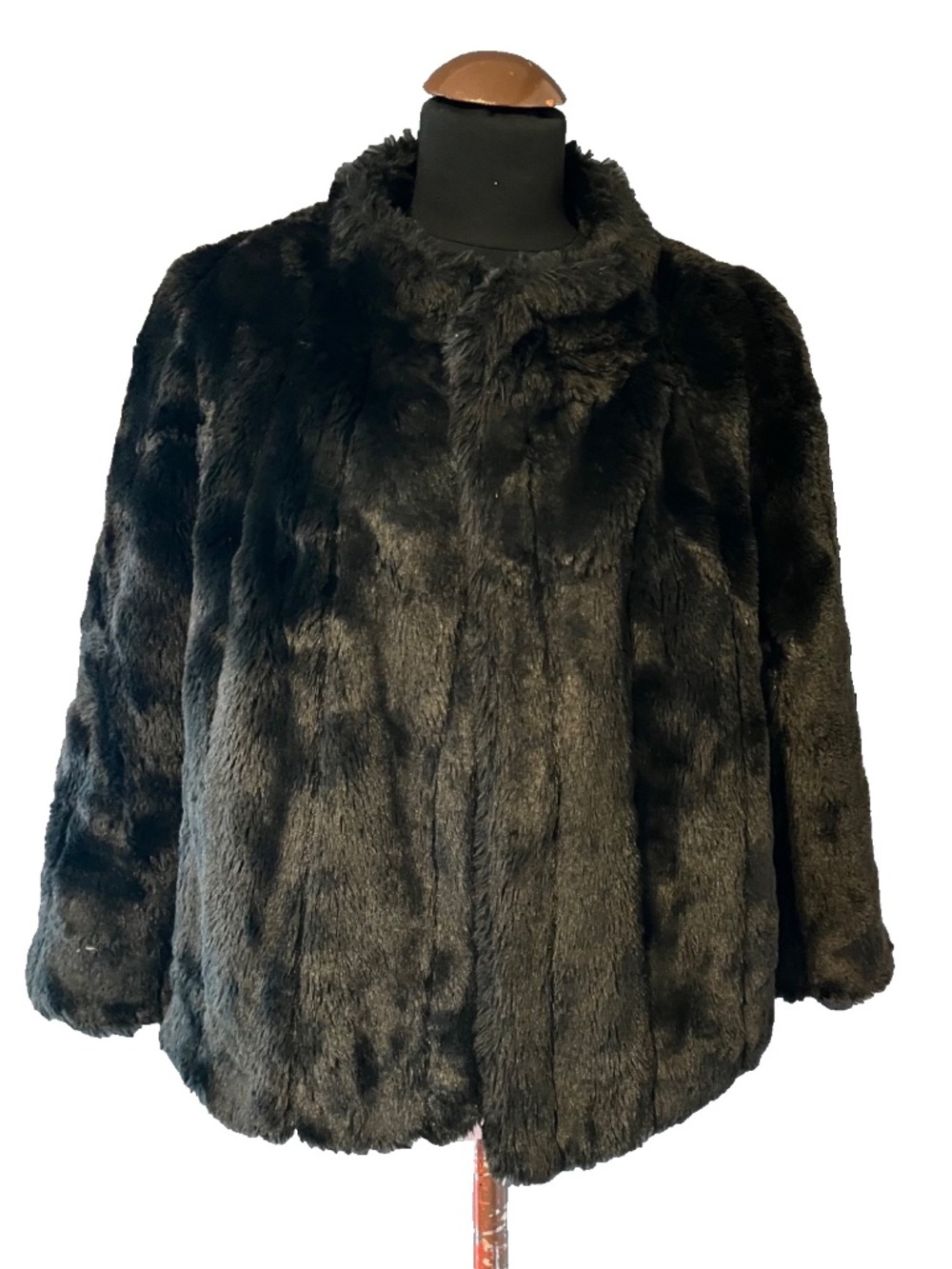 INC International Concepts Black Faux Fur Jacket 3/4 Sleeves Large
